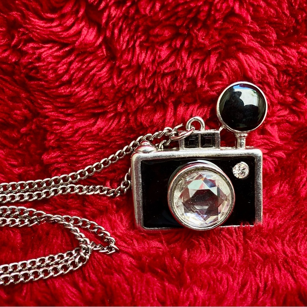 Black Enamel Miniature Retro Camera Necklace